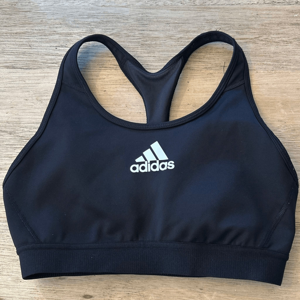 Adidas black white logo classic racer back fitness bra top athletic top sports b