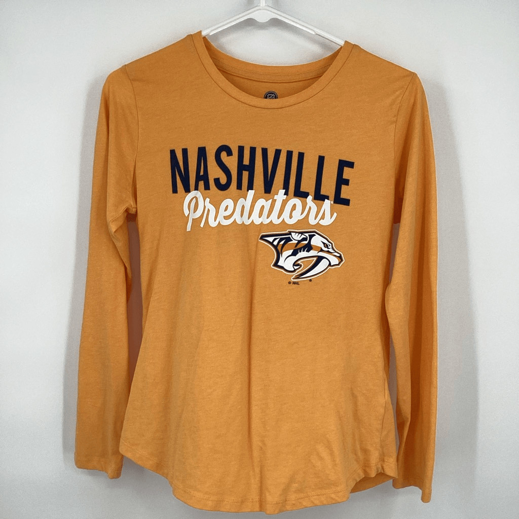Ladies NHL Nashville Predators Hockey Long Sleeved Tee Shirt small Gold