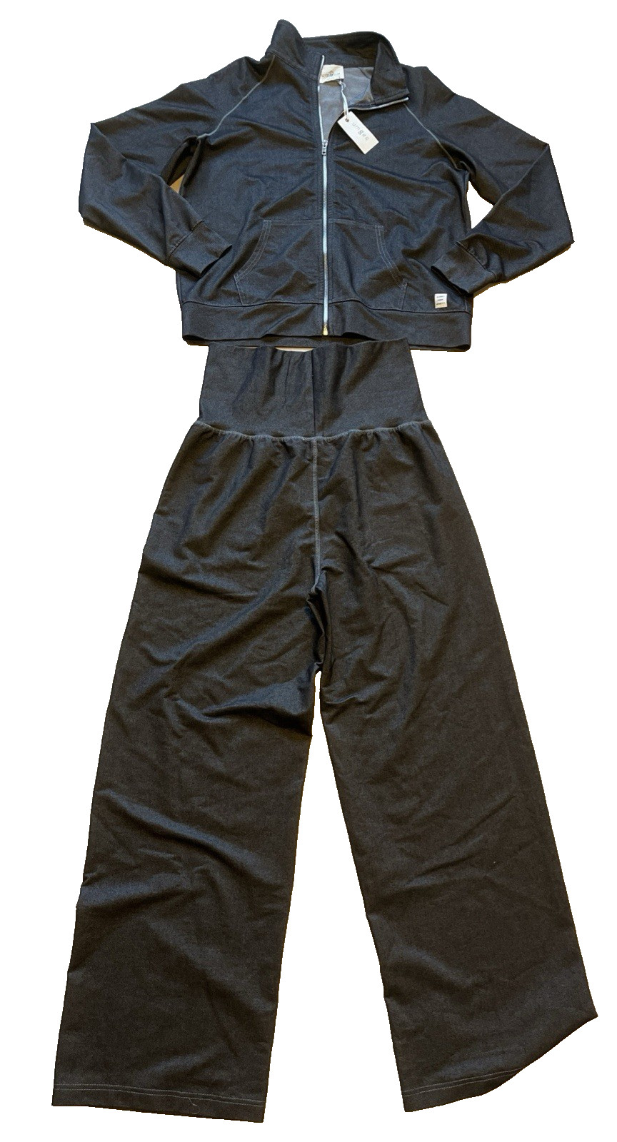Umgee 2 Piece Lounge Set Womens Small Black Mineral Wash Wide Leg Zip Jacket