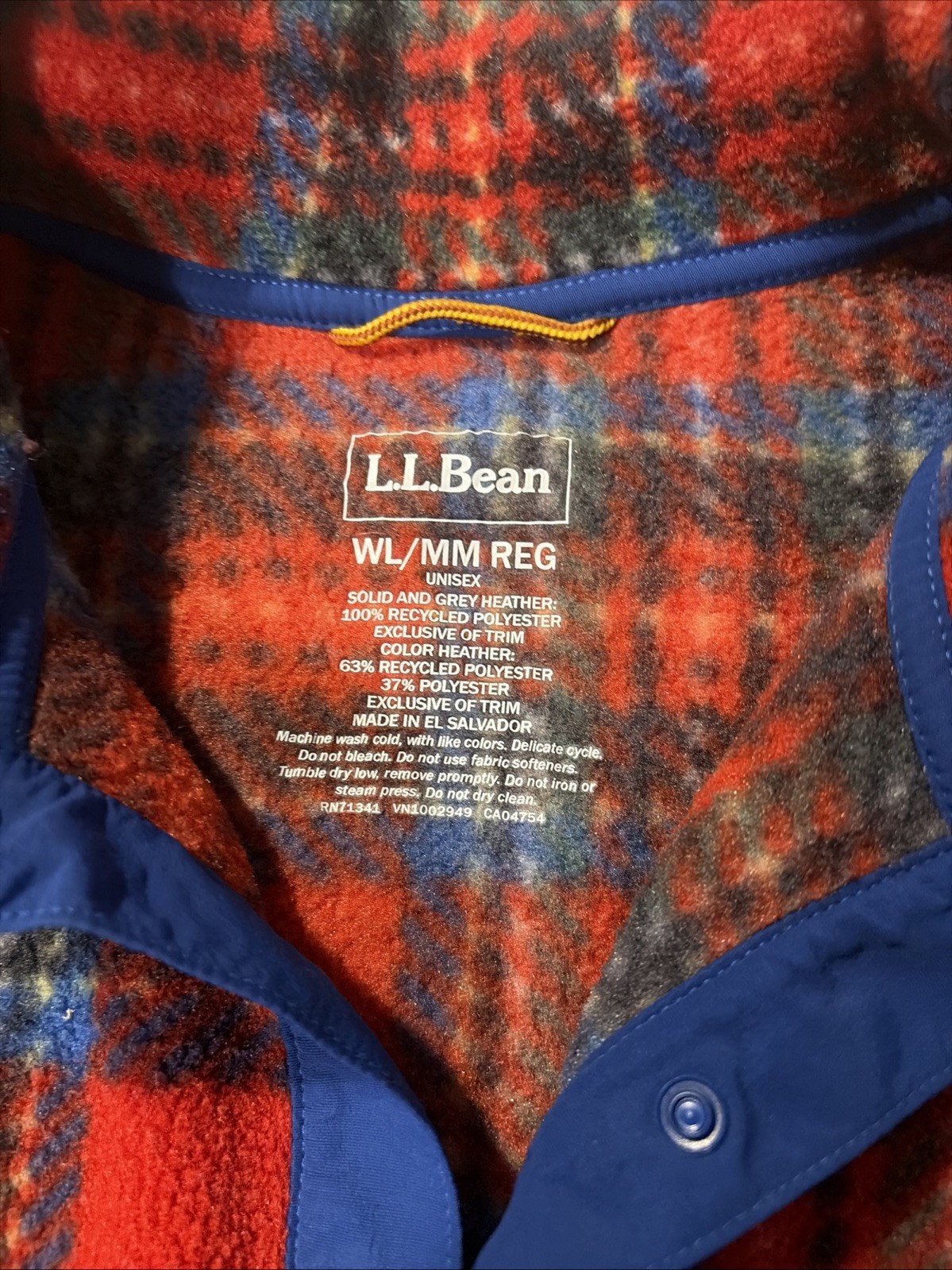 LL Bean Classic Quarter Snap Fleece Pullover Unisex WL/MM Red Blue Plaid