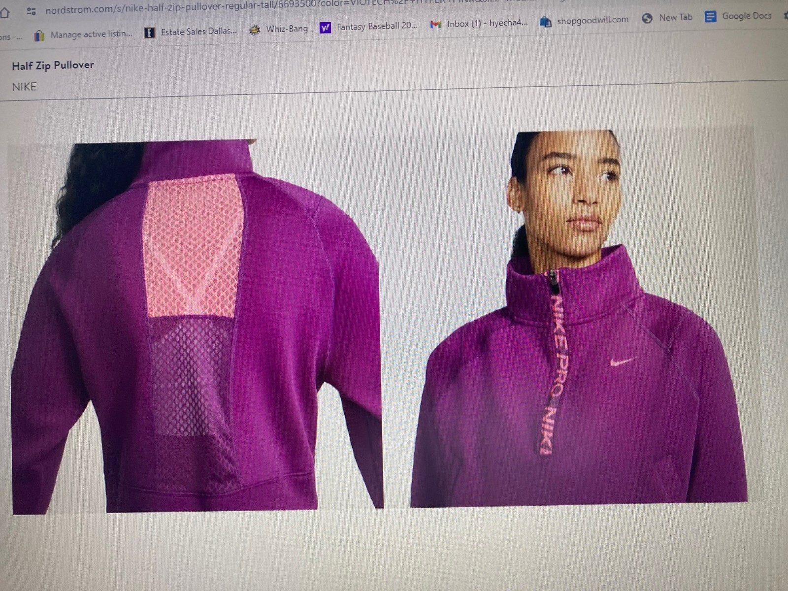 Nike 2020 Women Pro Dri-FIT Half Zip Training Pullover Viotech/Hyper Pink Sz L