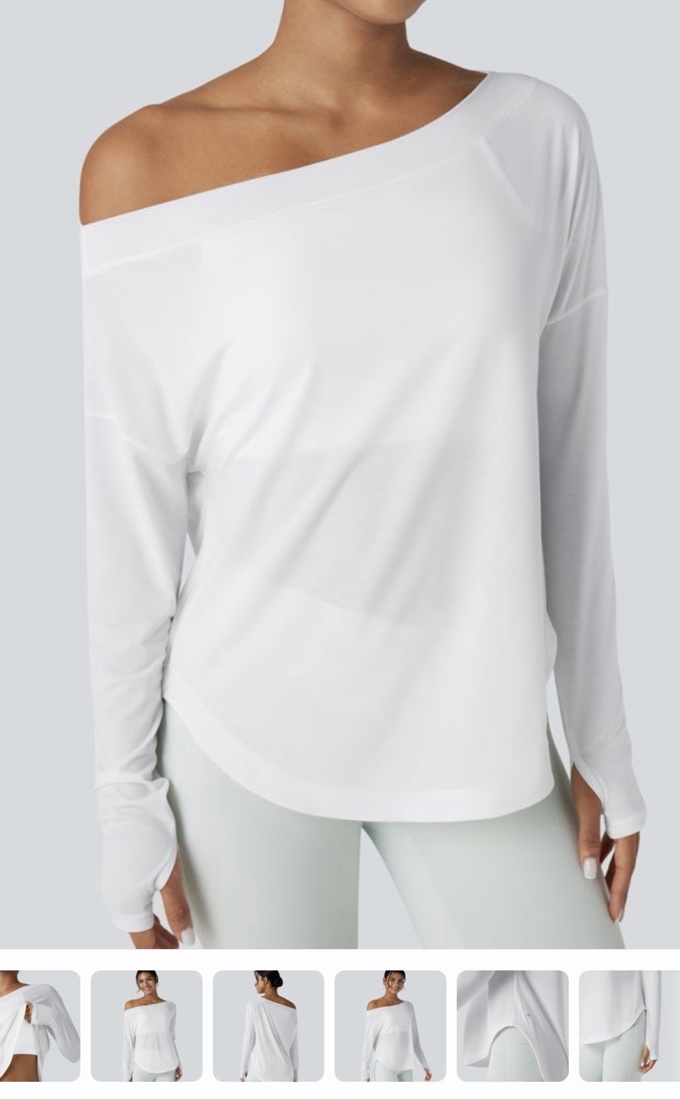 Halara Women’s ivory Off-Shoulder Long Sleeve Pullover Top Stretch Relaxed M