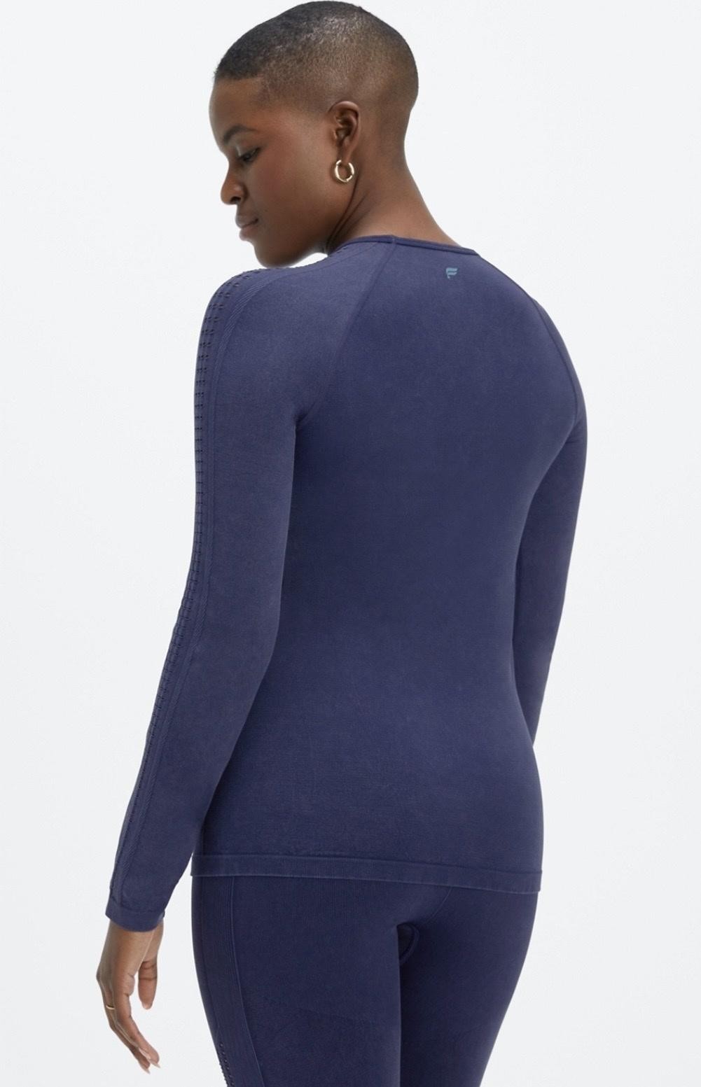 Fabletics Sync Seamless Long Sleeve Shirt Womens Large Navy Blue Workout Gym Top