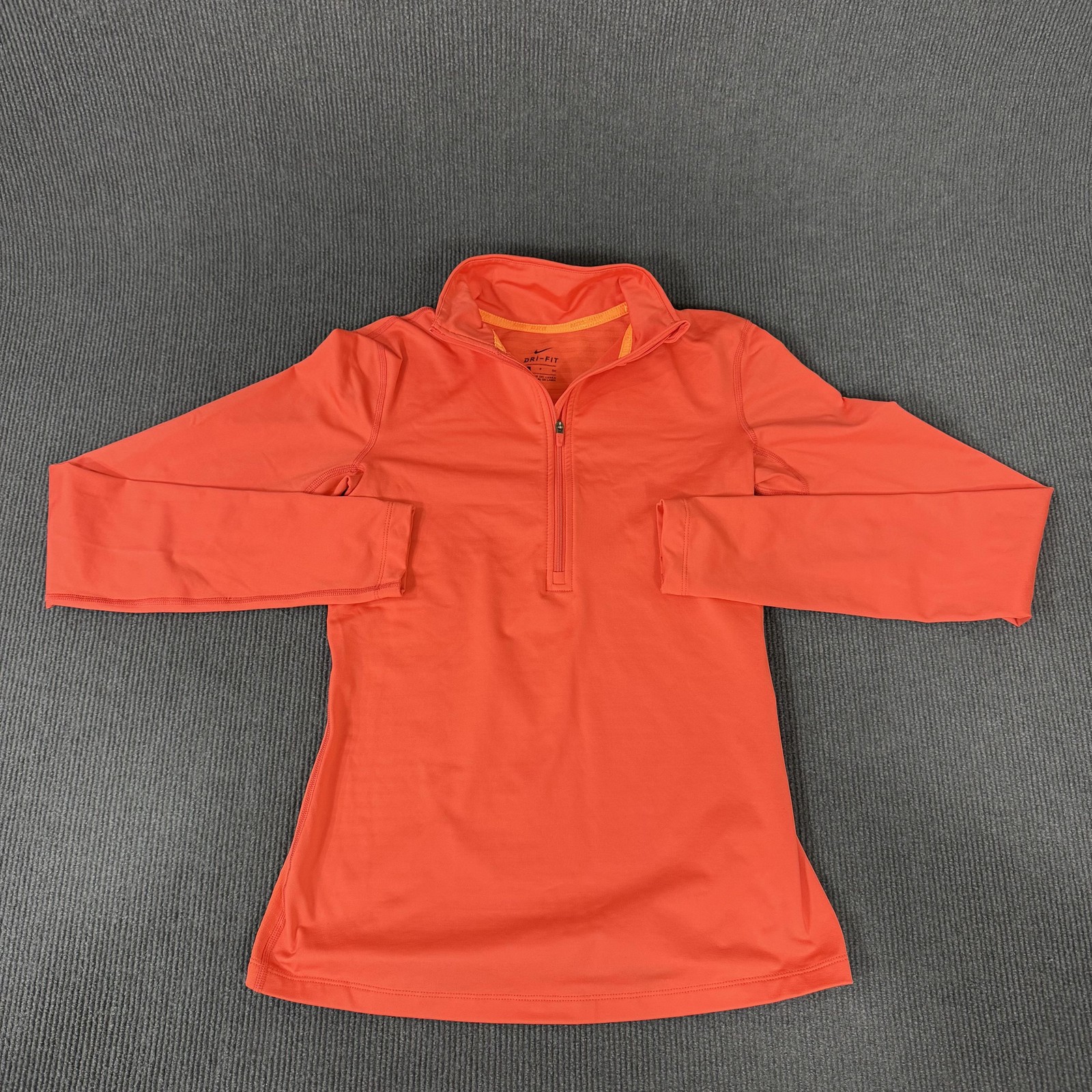 Nike Pullover Womens Small Orange Dri-FIT 1/4 Zip Mock Neck Running Training Top