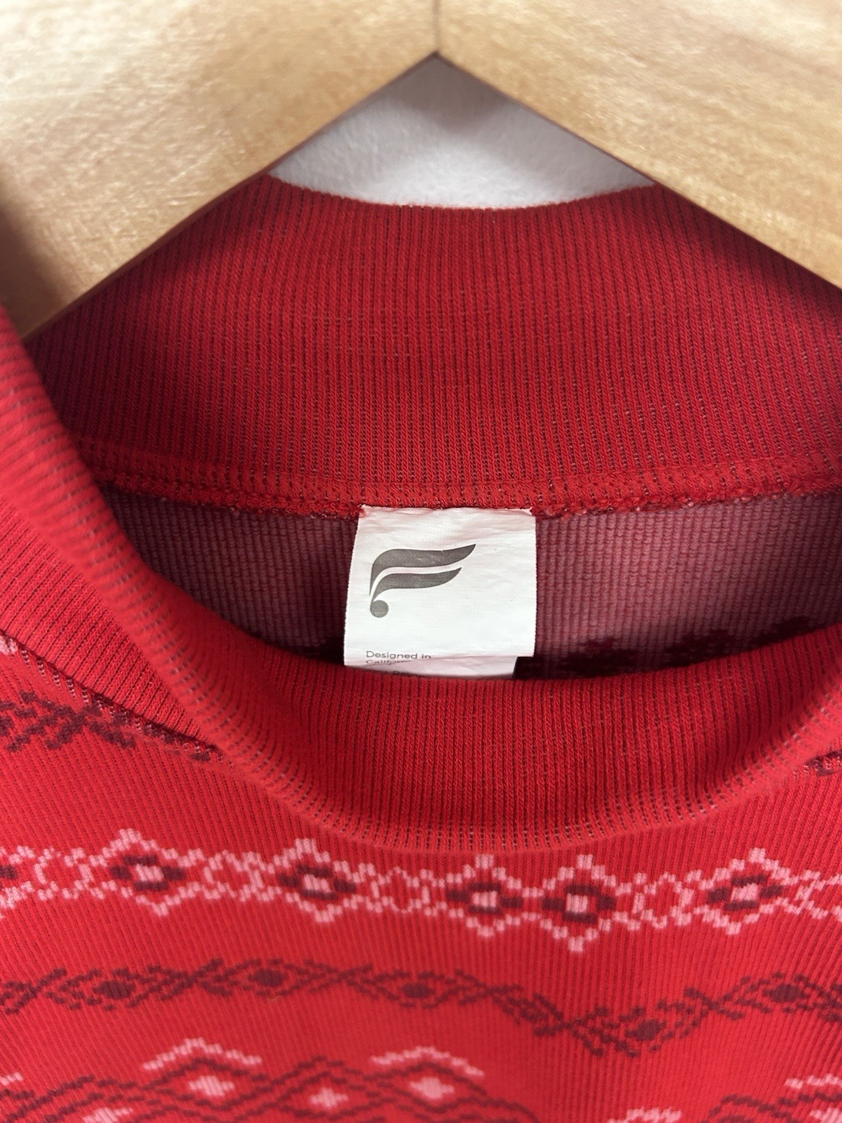 Fabletics Long Sleeve Active Top Womens S Red Nordic Fair Isle Mock Neck