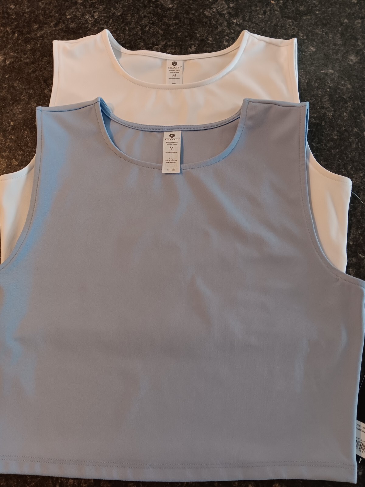 Velocity Ethereal Nava Muscle Tank Crop Top Set Lt Blue + White Sz Medium NWT