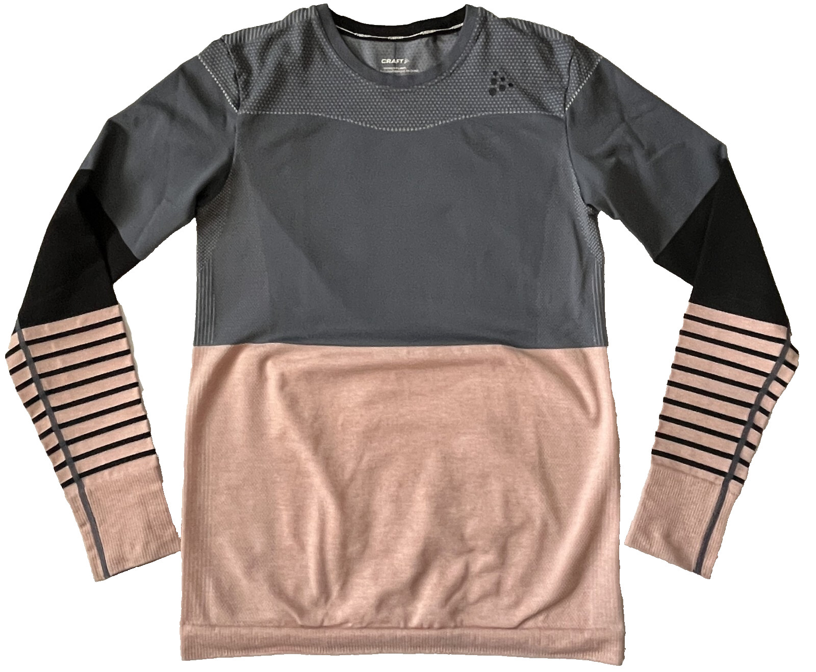 CRAFT Fuseknit Comfort Blocked Gray & Pink Long Sleeve Activewear Top Womens M