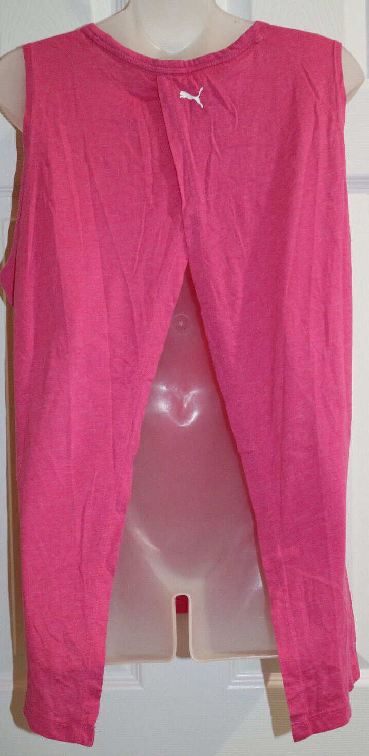 Puma Logo Workout Open Back Sleeveless Tee Sz M Pink