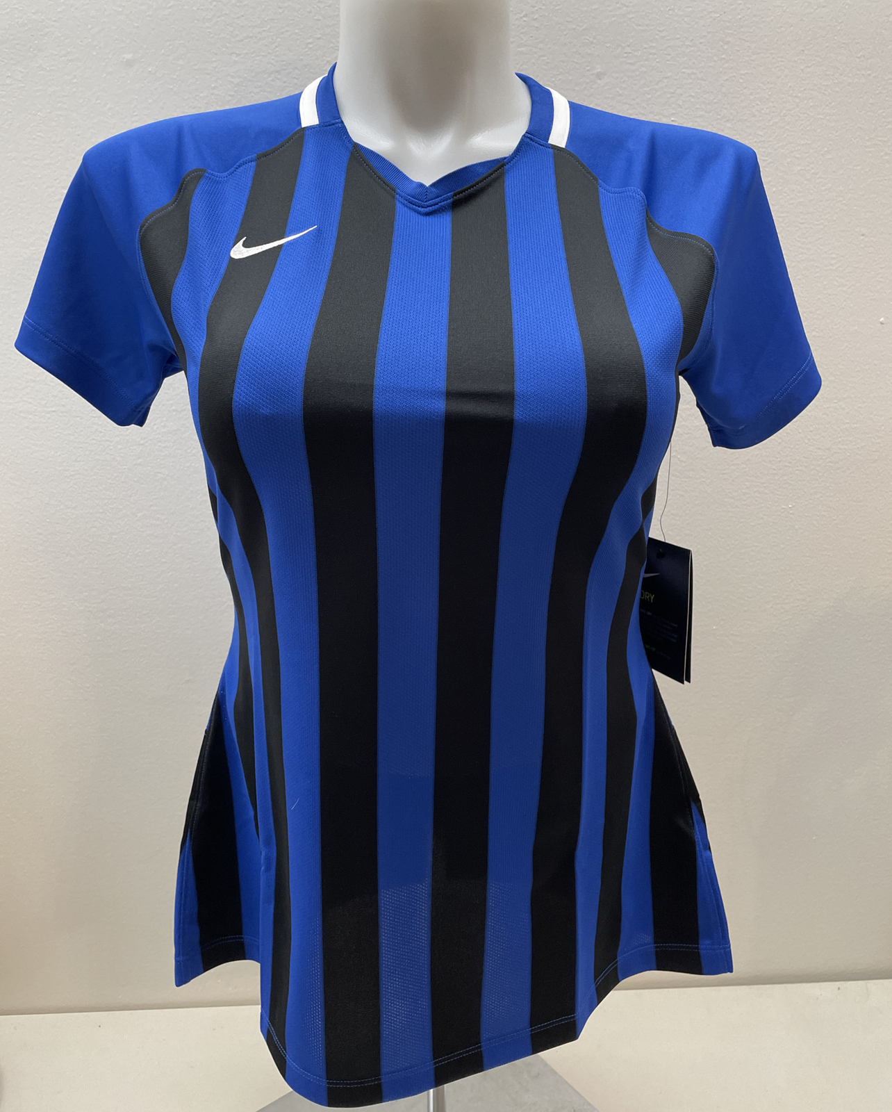 Nike Women’s Soccer Jersey NEW NWT Size Medium Striped Division III Blue Black