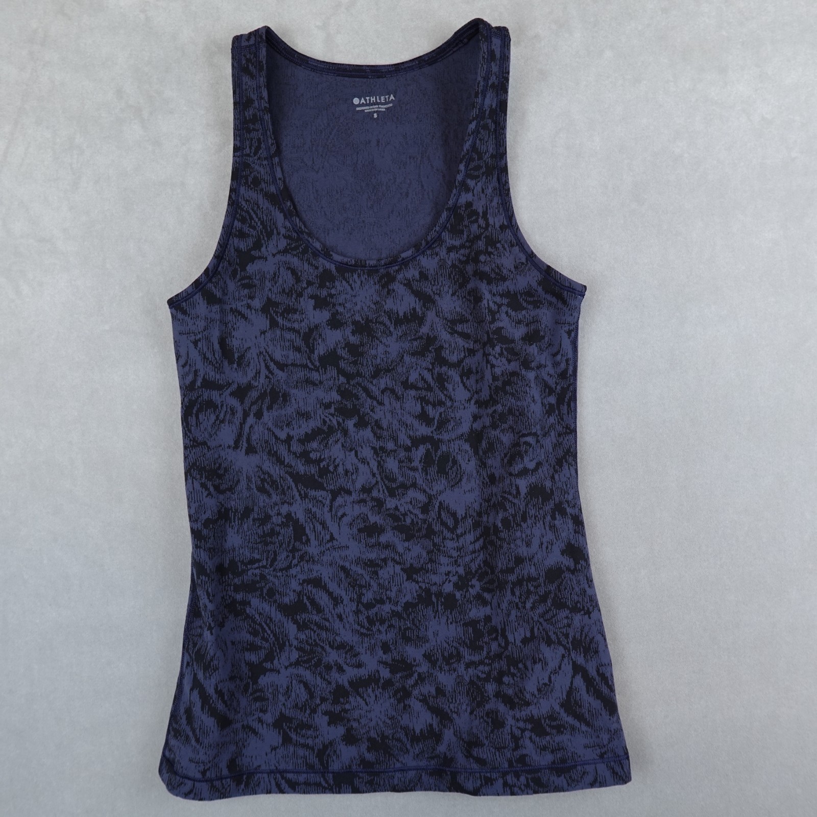 Athleta Scoop Tank Texture Frosted Floral Women Black Blue Stretch