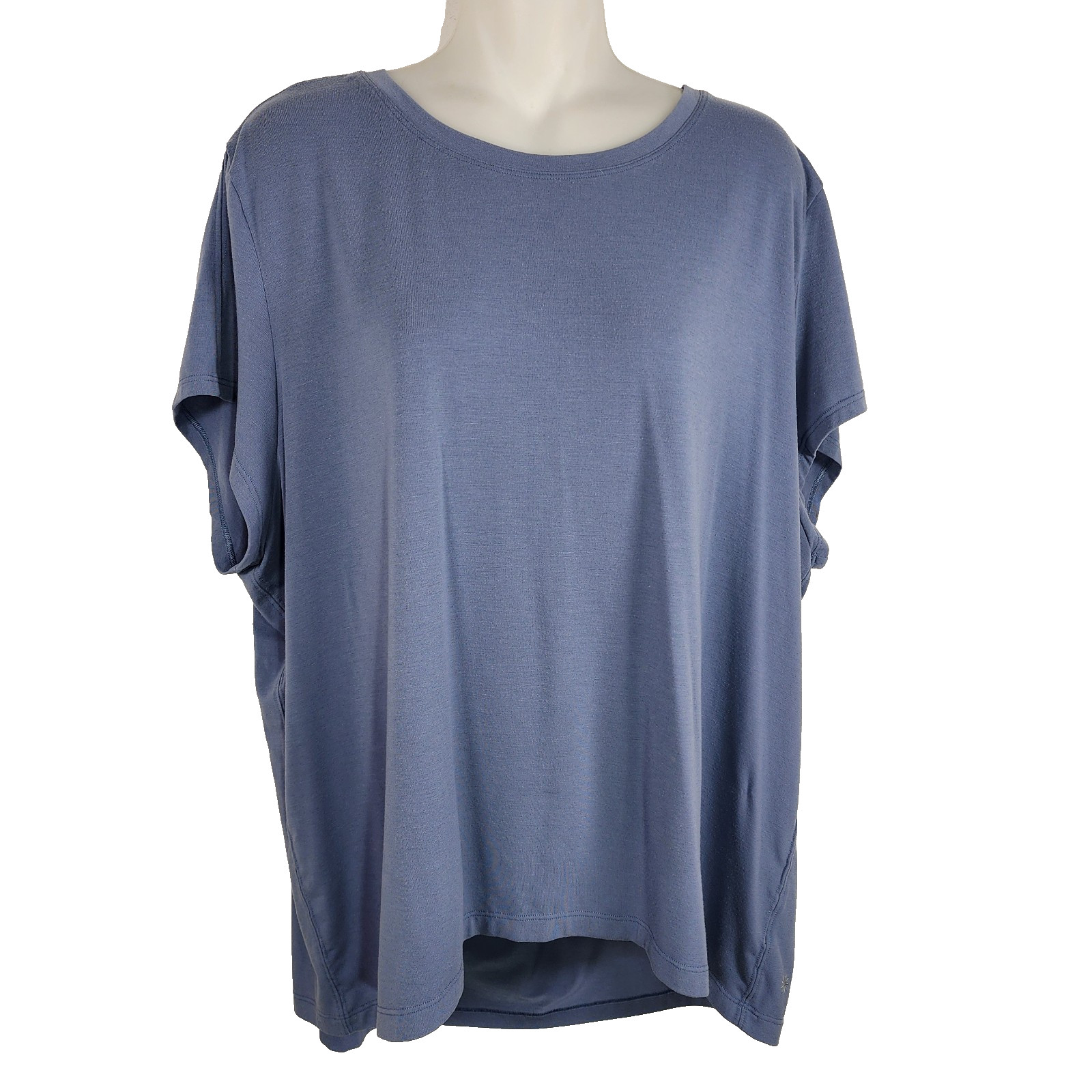 Athleta With Ease Tee T Shirt Top Womens Large Blue Short Sleeve Athletic Hi Low