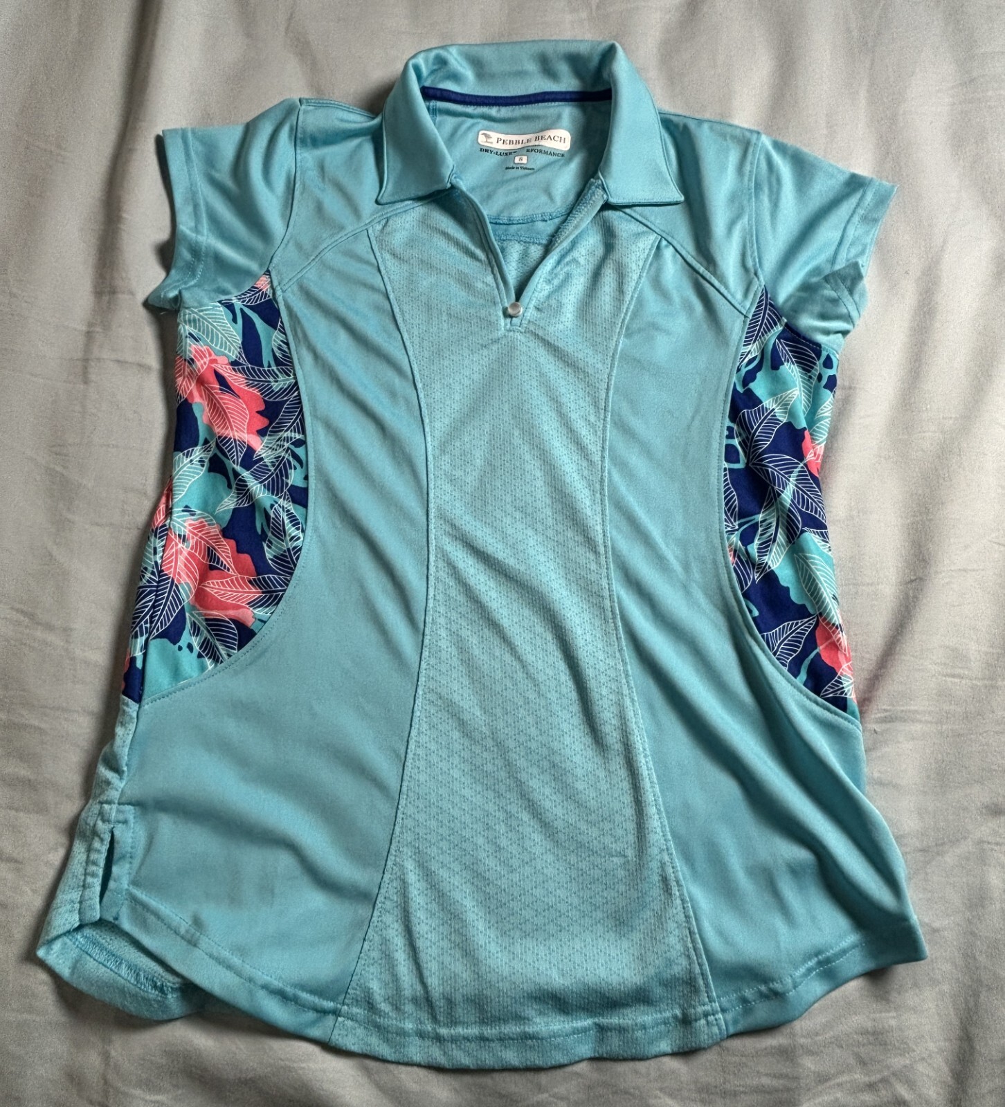Pebble Beach Dry Luxe Performance Polo Top Size Small Turquoise Active Wear