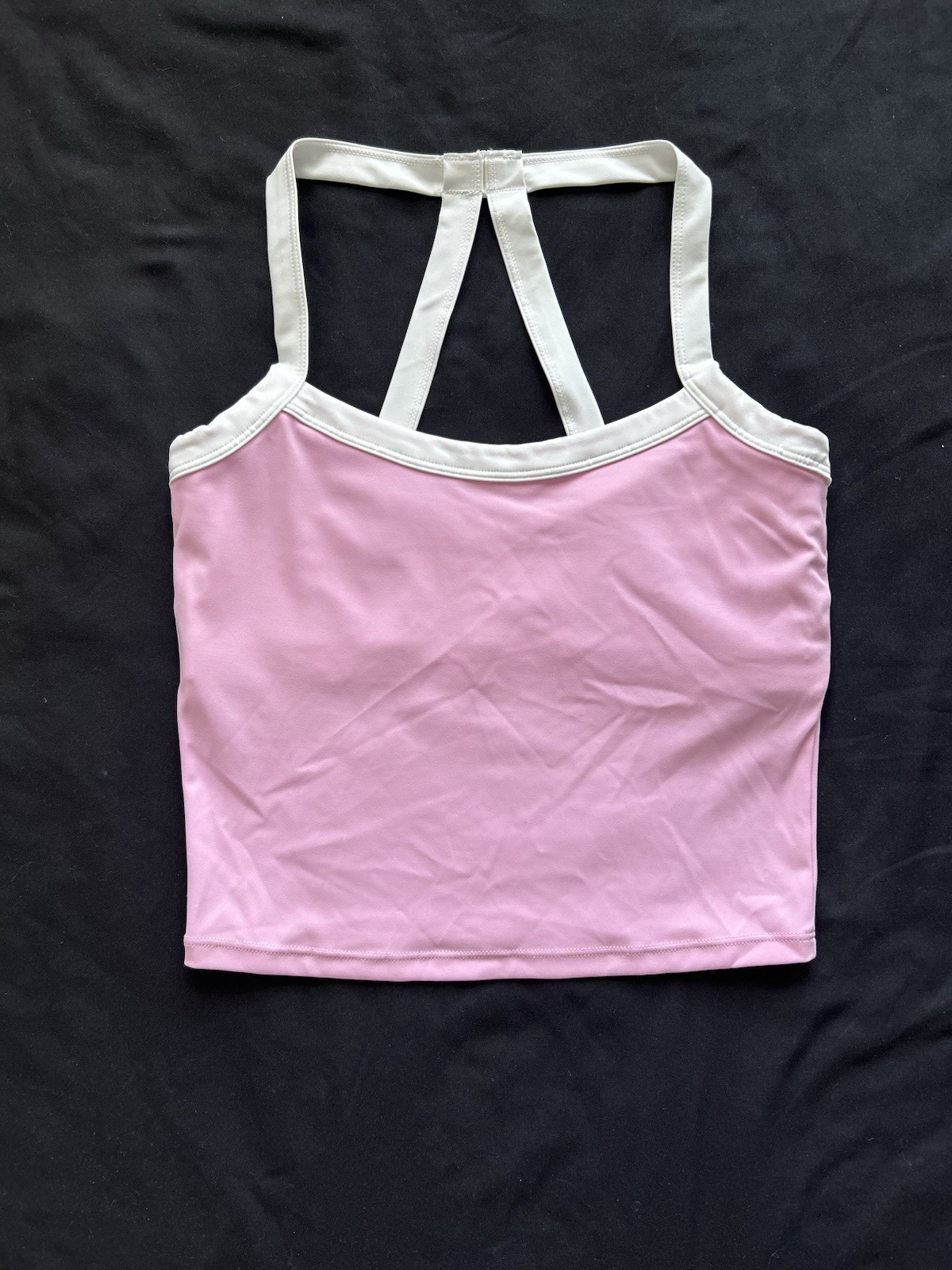 Maskeri Women’s Size M Pink White Racerback Crop Tank Top NWT Sports Athletic