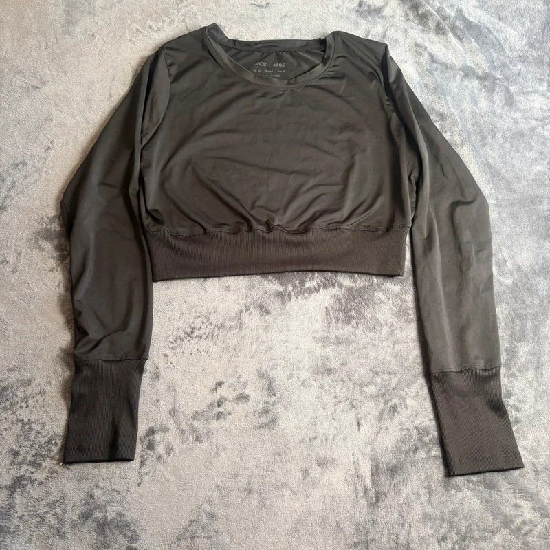 ASOS 4505 Black Long Sleeve Crop Top UK 16 Activewear Gym Fitness Yoga Stretch