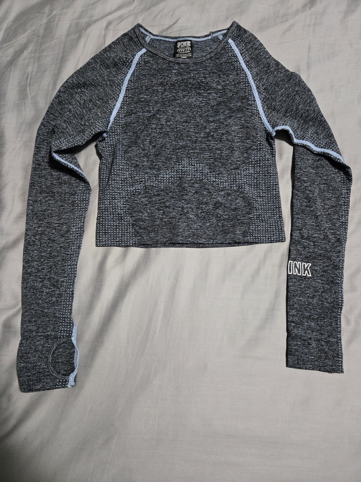 Victoria’s Secret (PINK) Seamless Cropped Long Sleeve Top Gray/Blue Size S