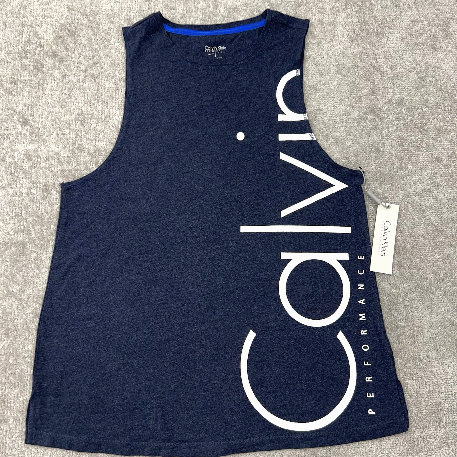 CALVIN KLEIN Womens Performance Logo Tank Athletic Top Graphic Navy Sz Small NWT