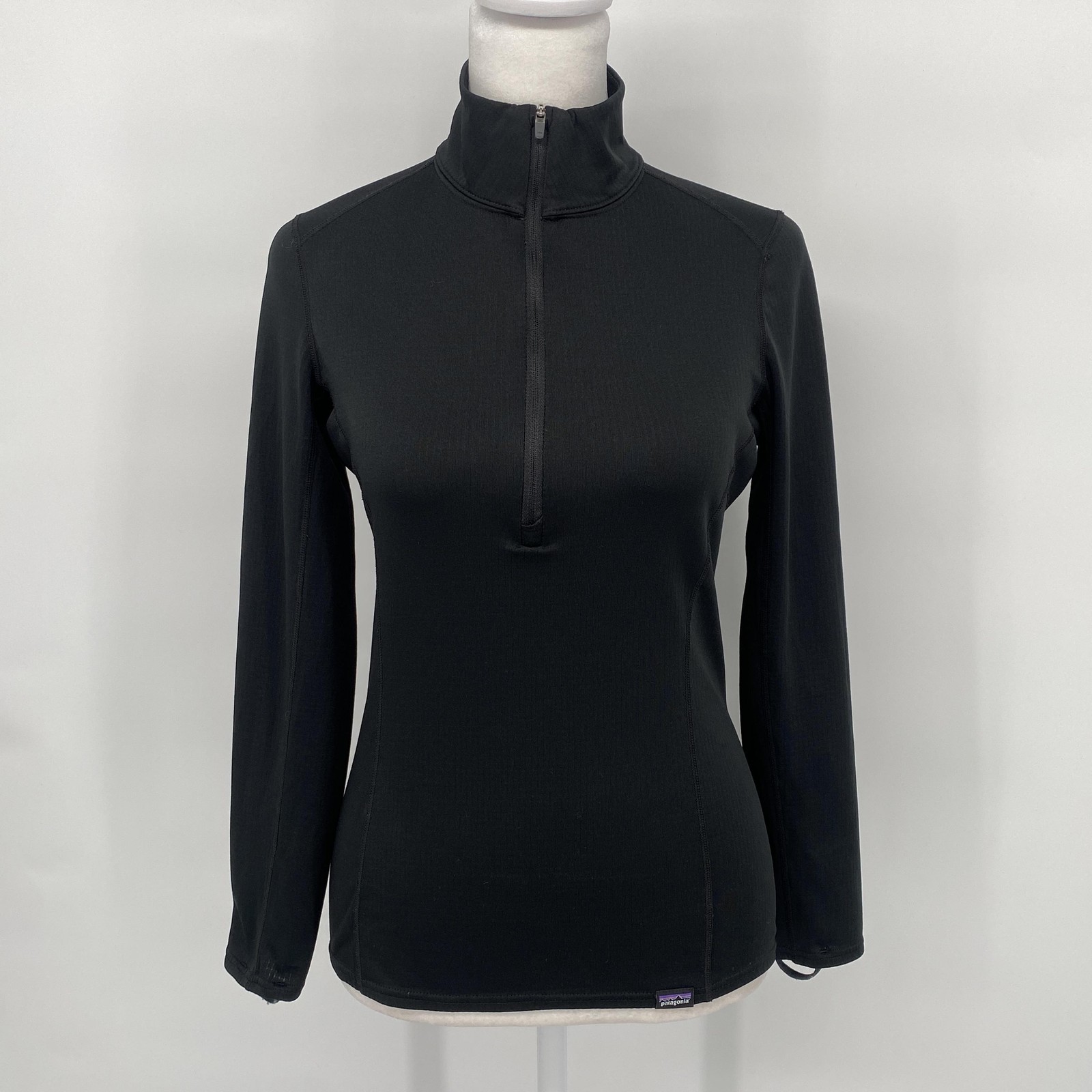 Patagonia Pullover Womens 2XS Black Capilene Midweight 1/4 Zip Base Layer Shirt