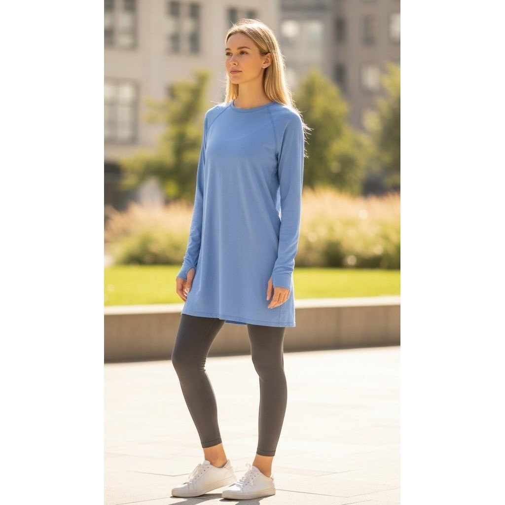 BloqUV Womens UPF 50+ Long Sleeve Sun Protection Tunic Top Blue Large Thumbholes