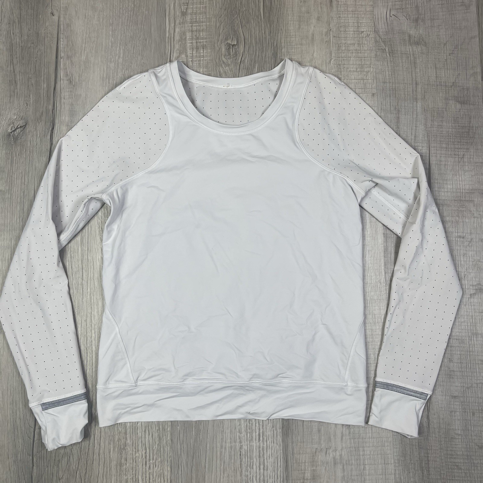 Lululemon Mesh Shirt Womens Medium M White Long Sleeve Performance Woven Top I