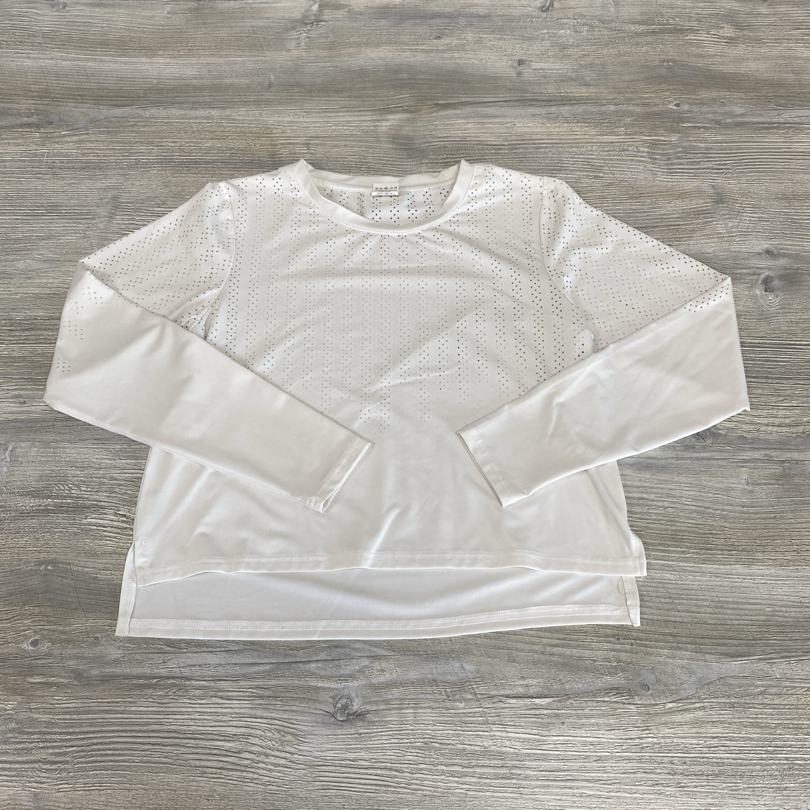 Zyia Active Women M Long Sleeve Top White Breathable Perforated Pullover Crew