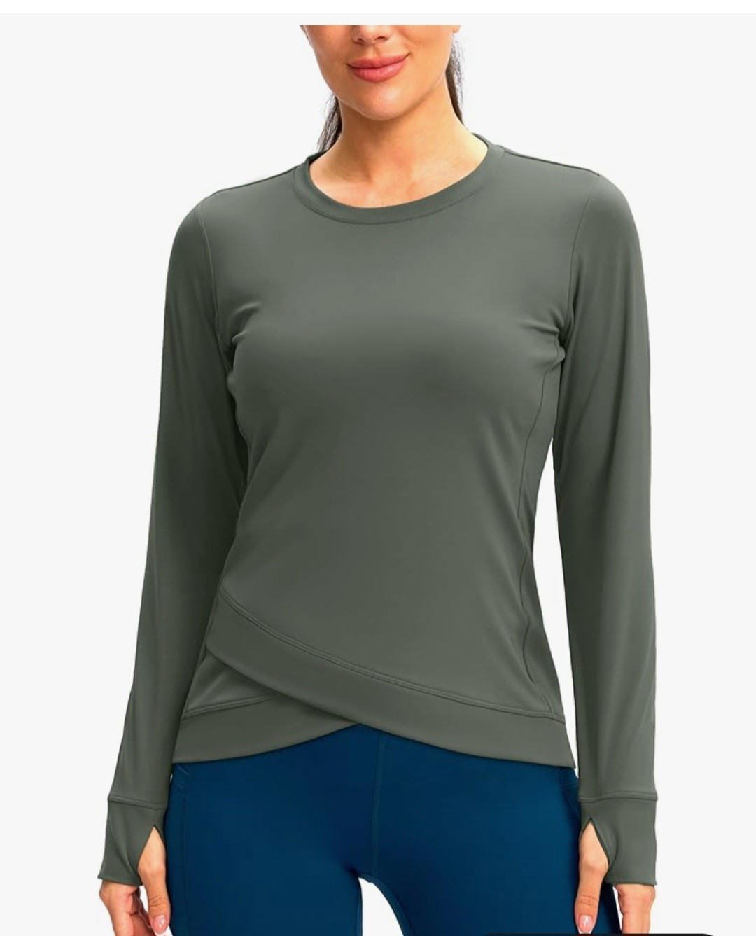 Santiny Gray Long Sleeve Activewear Pullover T-Shirt Crew Neck Stretch Size M