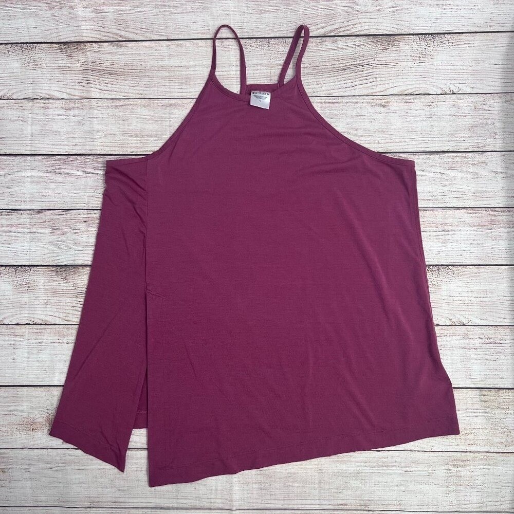 Athleta Tank Top Women Medium Purple High Neck Racerback Side Slit Modal Blend