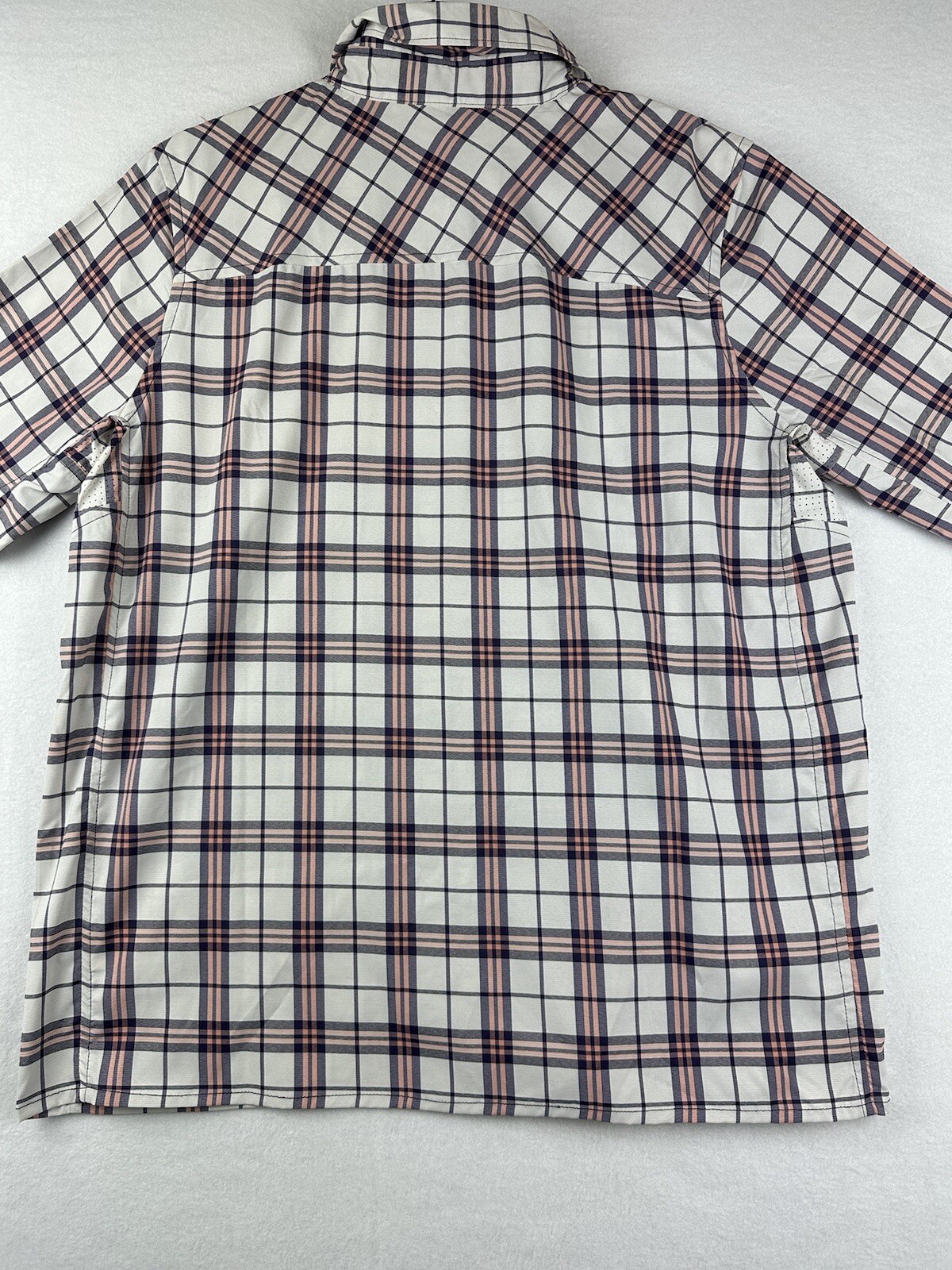 Ascend Multi Plaid Zip Pocket Roll Tab Sleeve Button-Up Shirt Stretch Size L