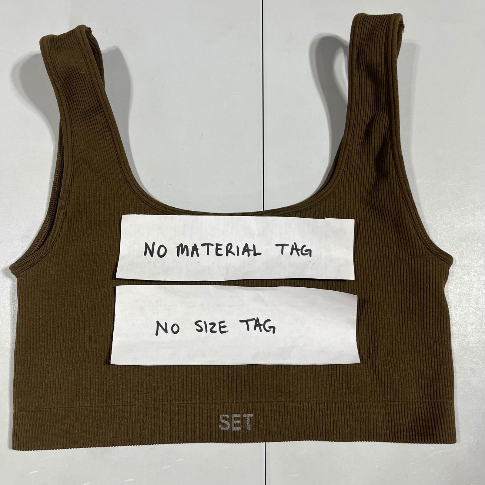 Set Active Ribbed Crop Top Brown Athleisure Sports Bra Tennis Sporty Workout Gym