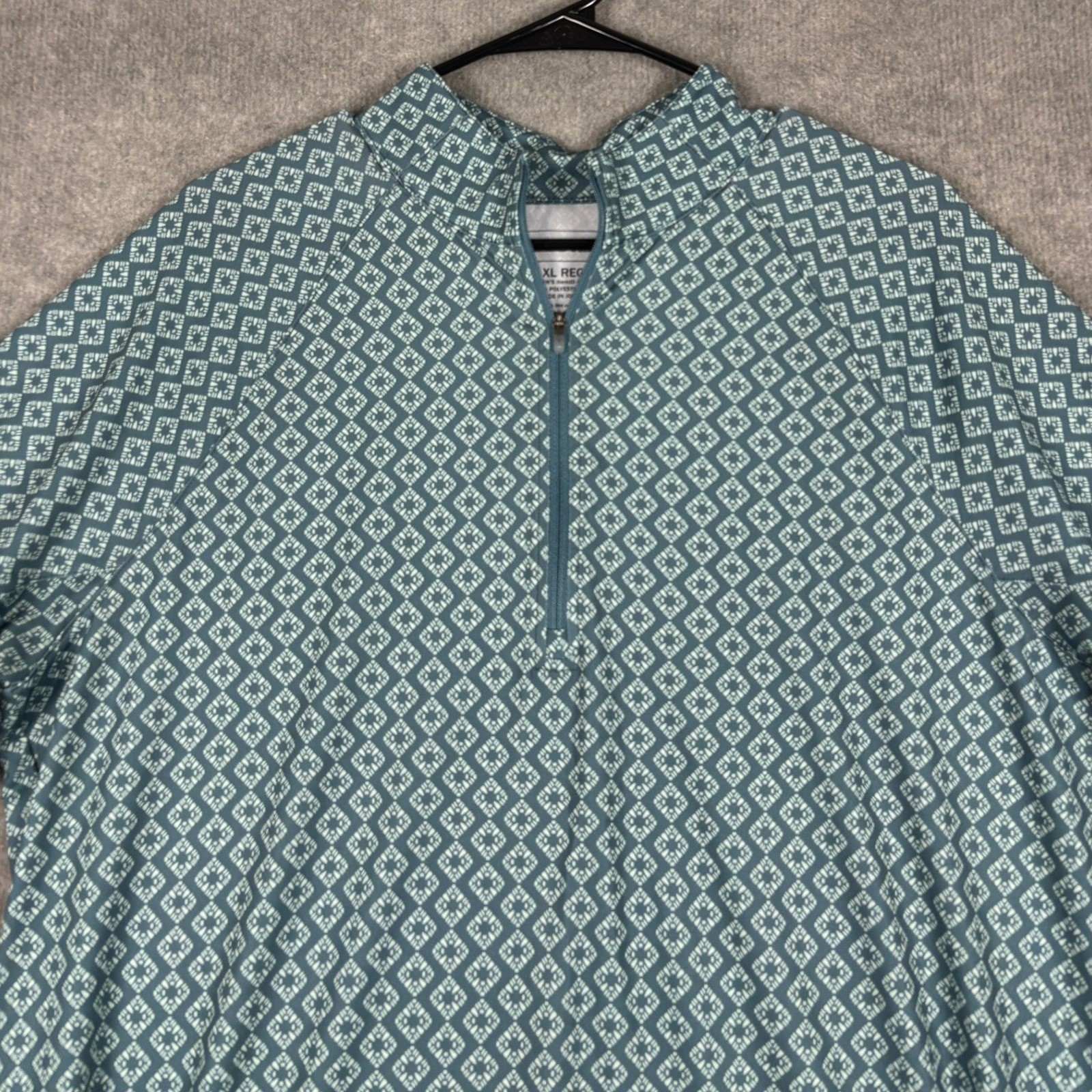 L.L.Bean 1/4 Zip Active Pullover Geometric Diamond Print XL Teal
