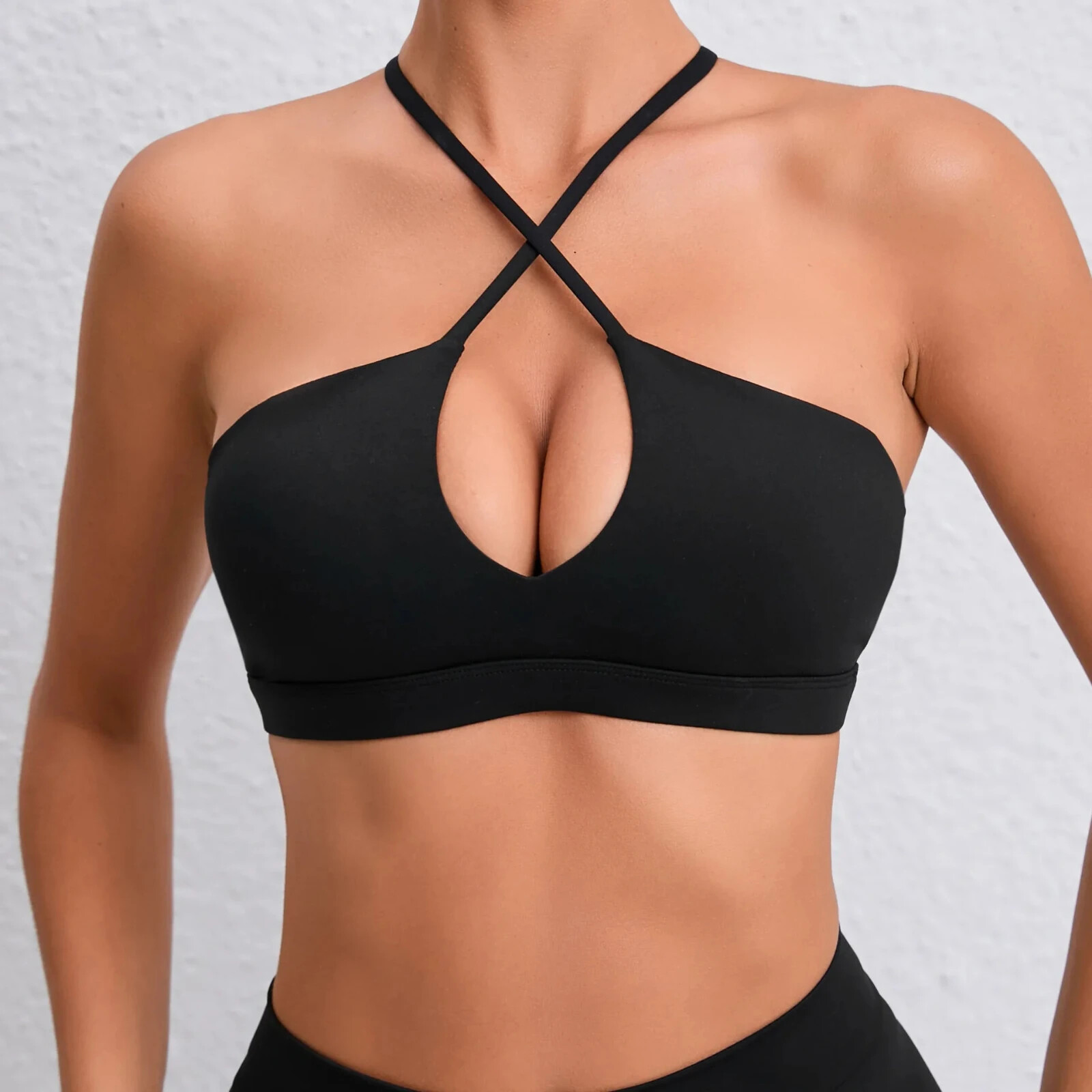 Womens Cross Front Halter Stretch Bralette Crop Top Criss Cross Sports Bra