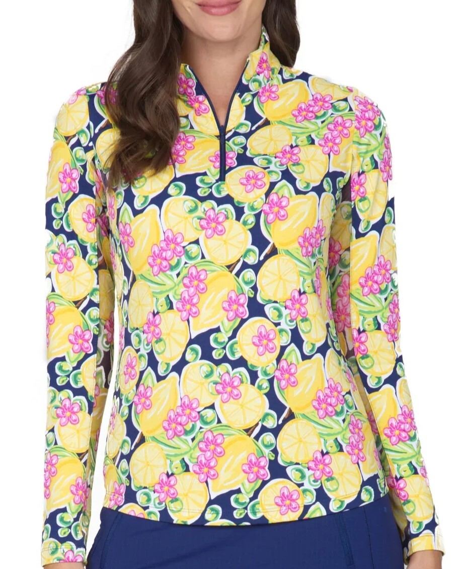 NWT Ladies IBKUL CALISTA NAVY MULTI Long Sleeve Mock Golf Shirt S M L XL & XXL