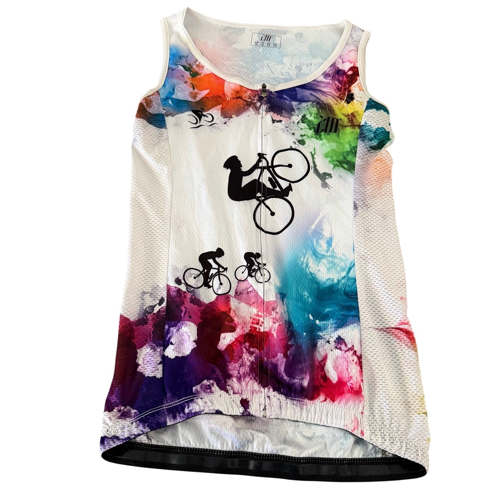 Womens Cycling Jersey colorful bright sz XS tank top zip up loose fit biker pkts