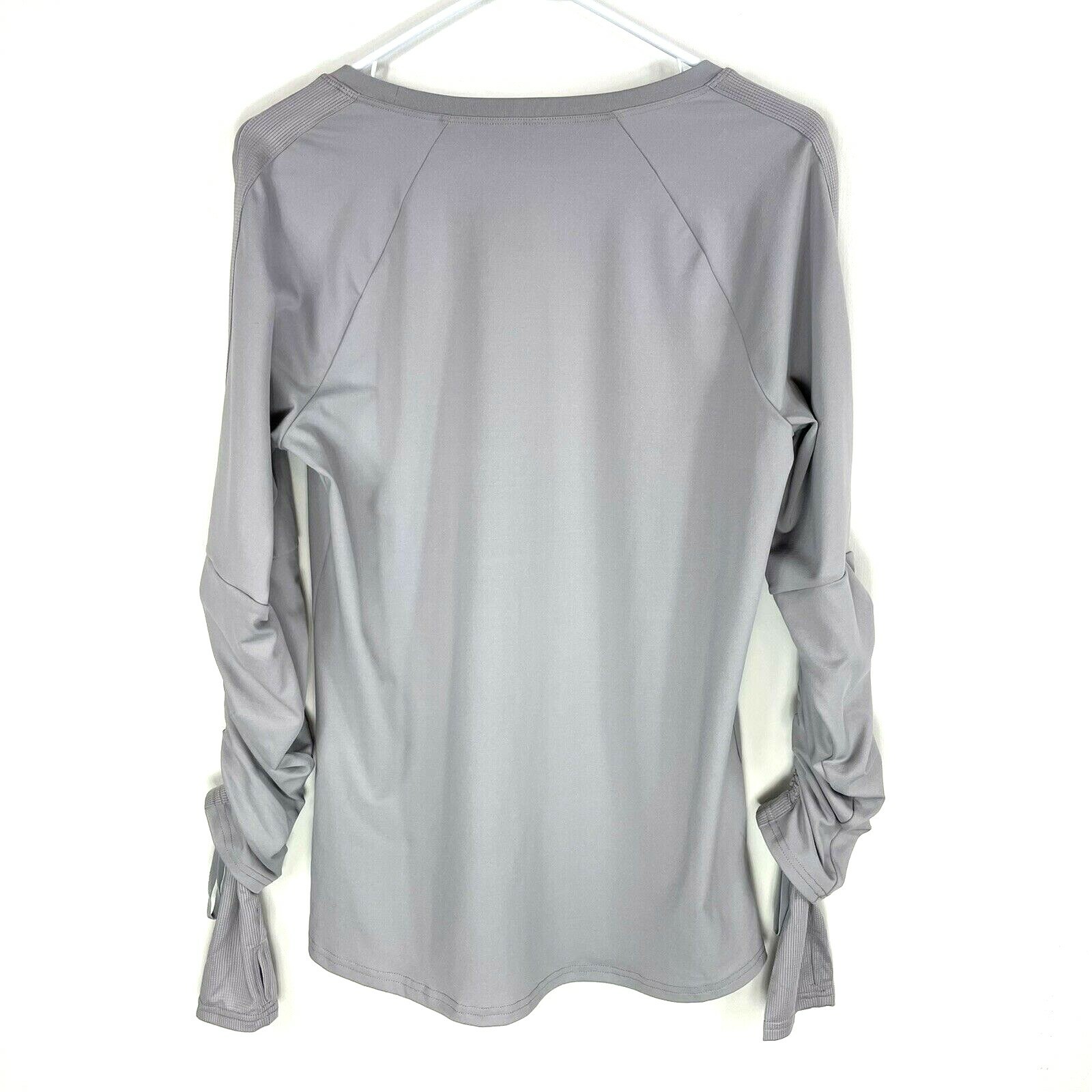 Fabletics Top Size Large Adjustable Long Sleeve Gray Cinch Sleeve Thumbholes