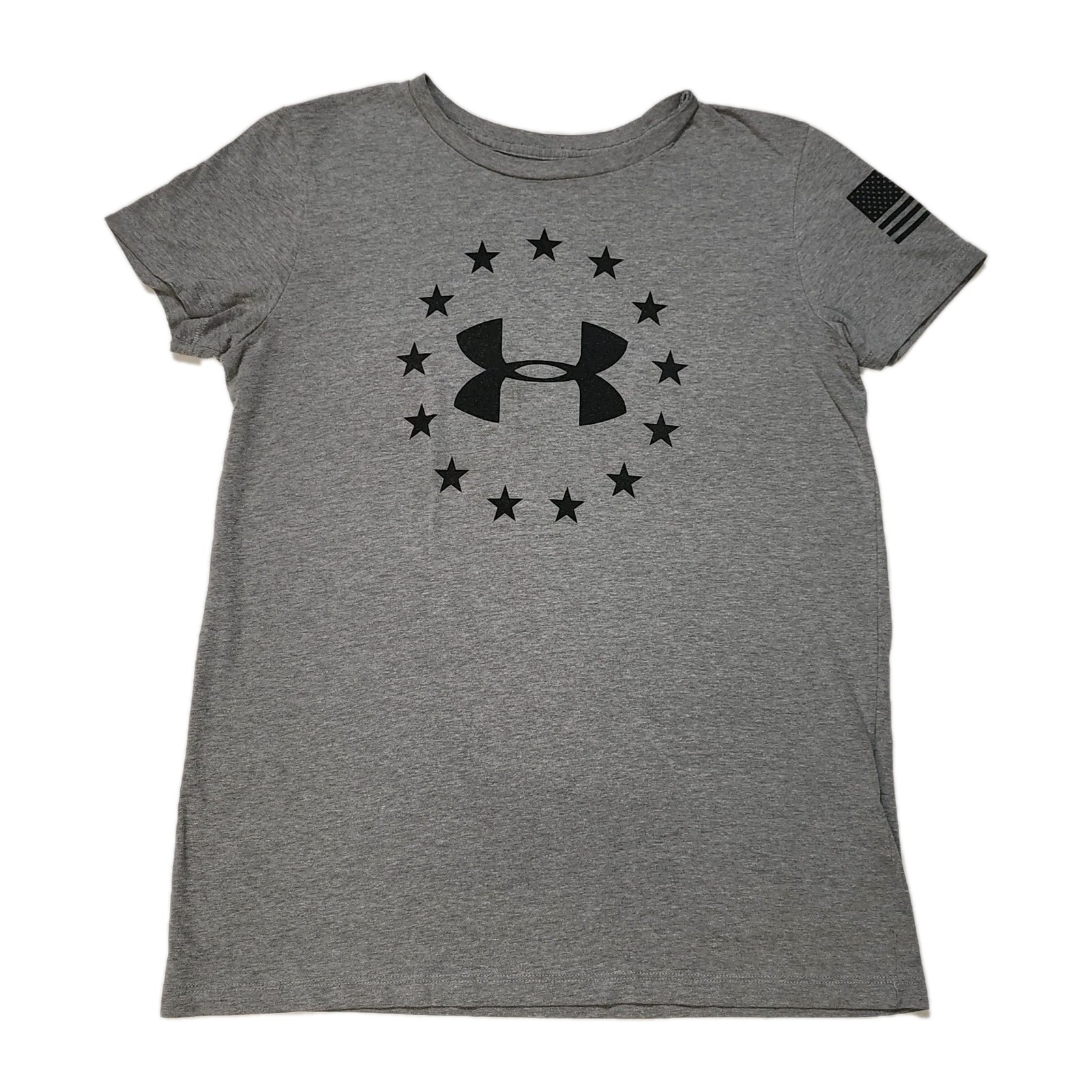 Under Armour Womens XS UA Freedom Logo Loose Heatgear Short Sleeve Gray T-Shirt