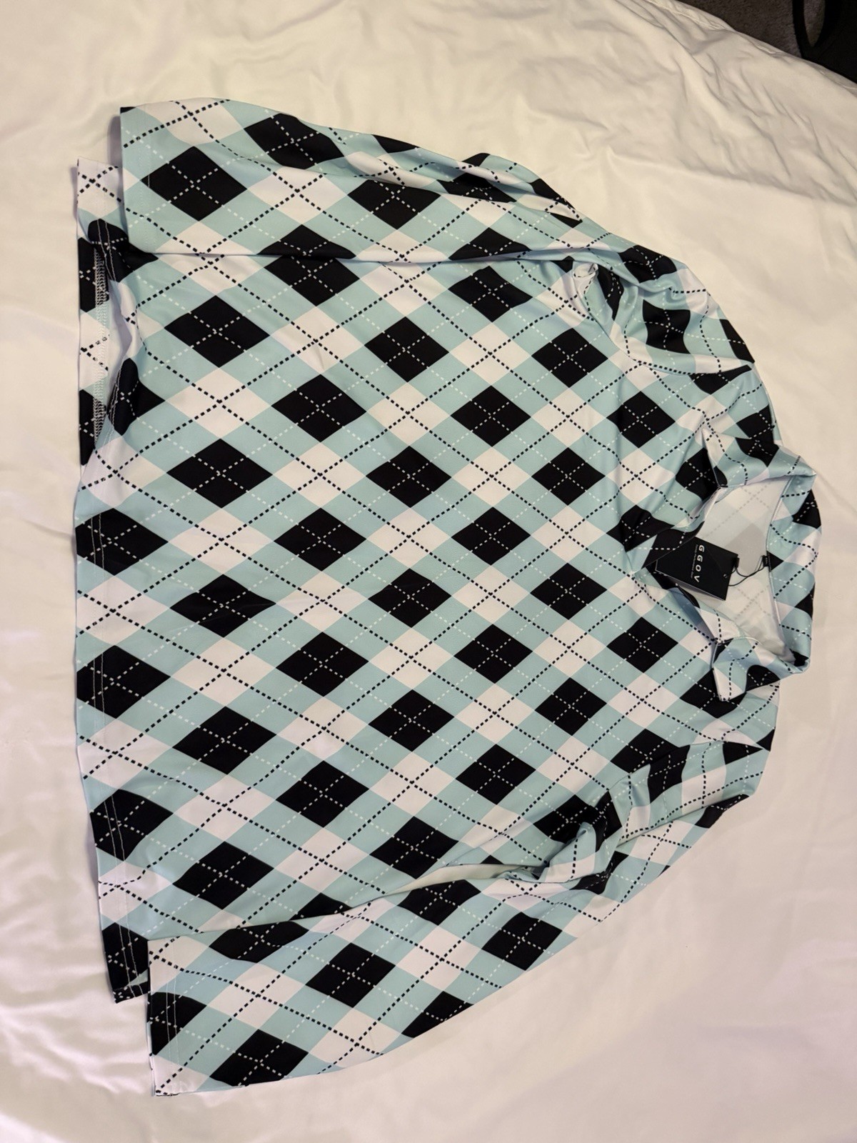 GGOV Women’s Blue White Argyle 3-Button Long Sleeve Collared Shirt Size XXL NEW