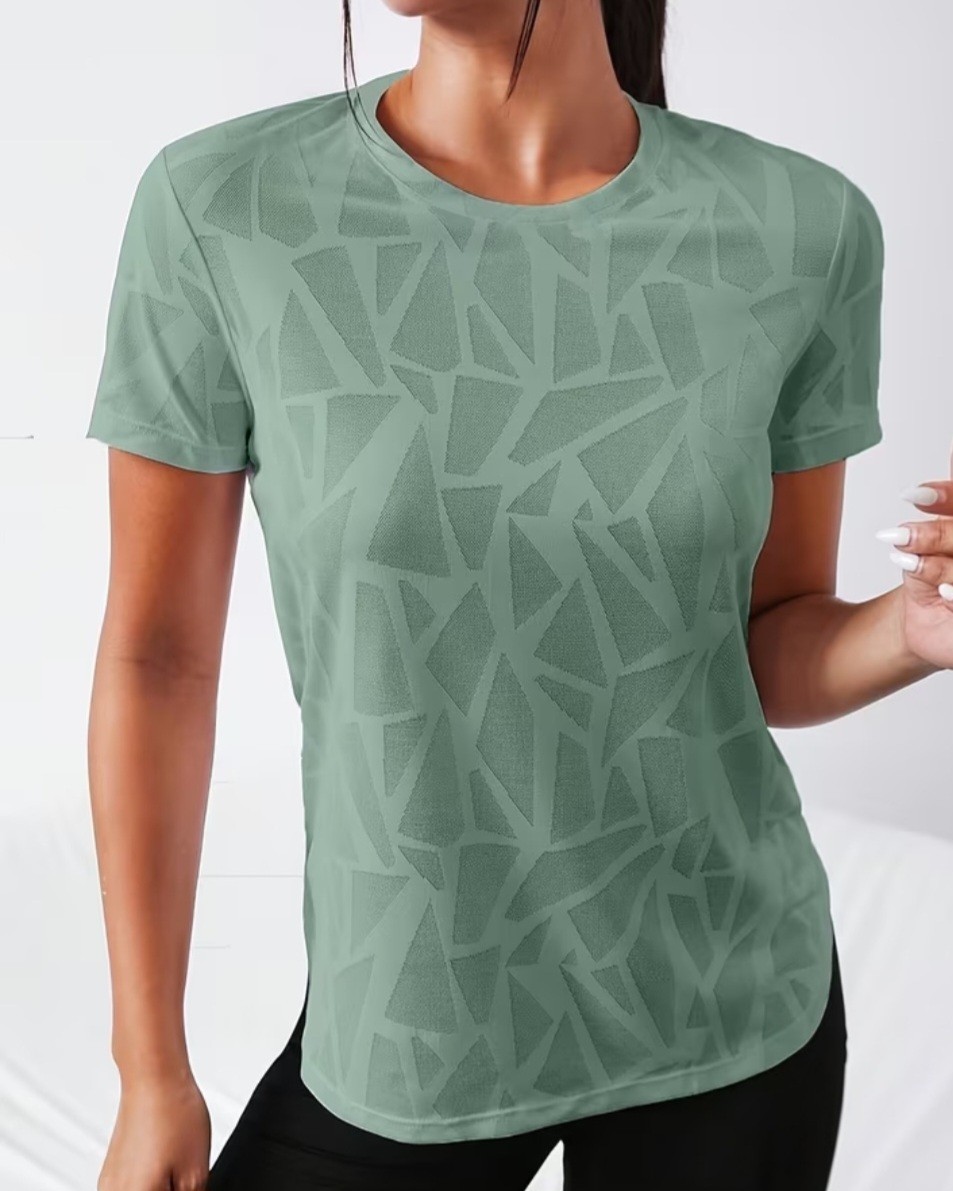 New Womens Athletic 3D Jacquard Fitness Top. Sage Green Sz XL. Ships Free!