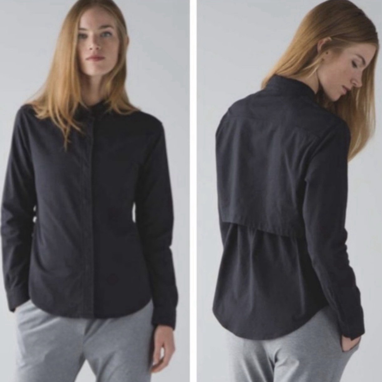 Lululemon Getaway Long Sleeve Button Shirt 6 Black Vented Travel Activewear