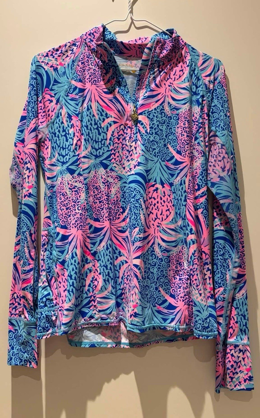 Lilly Pulitzer Luxletic Women’s M Blue Pink Floral 1/4 Zip Mock Neck Pullover