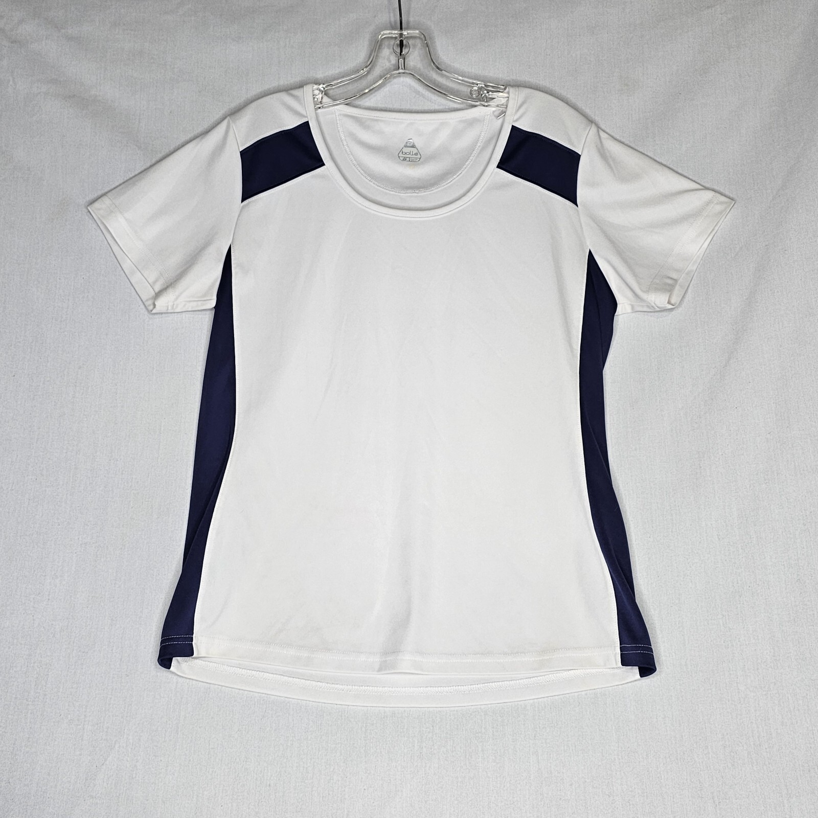 Bolle Womens Medium White Blue Top Pullover Athletic Shirt Colorblock 100% Poly