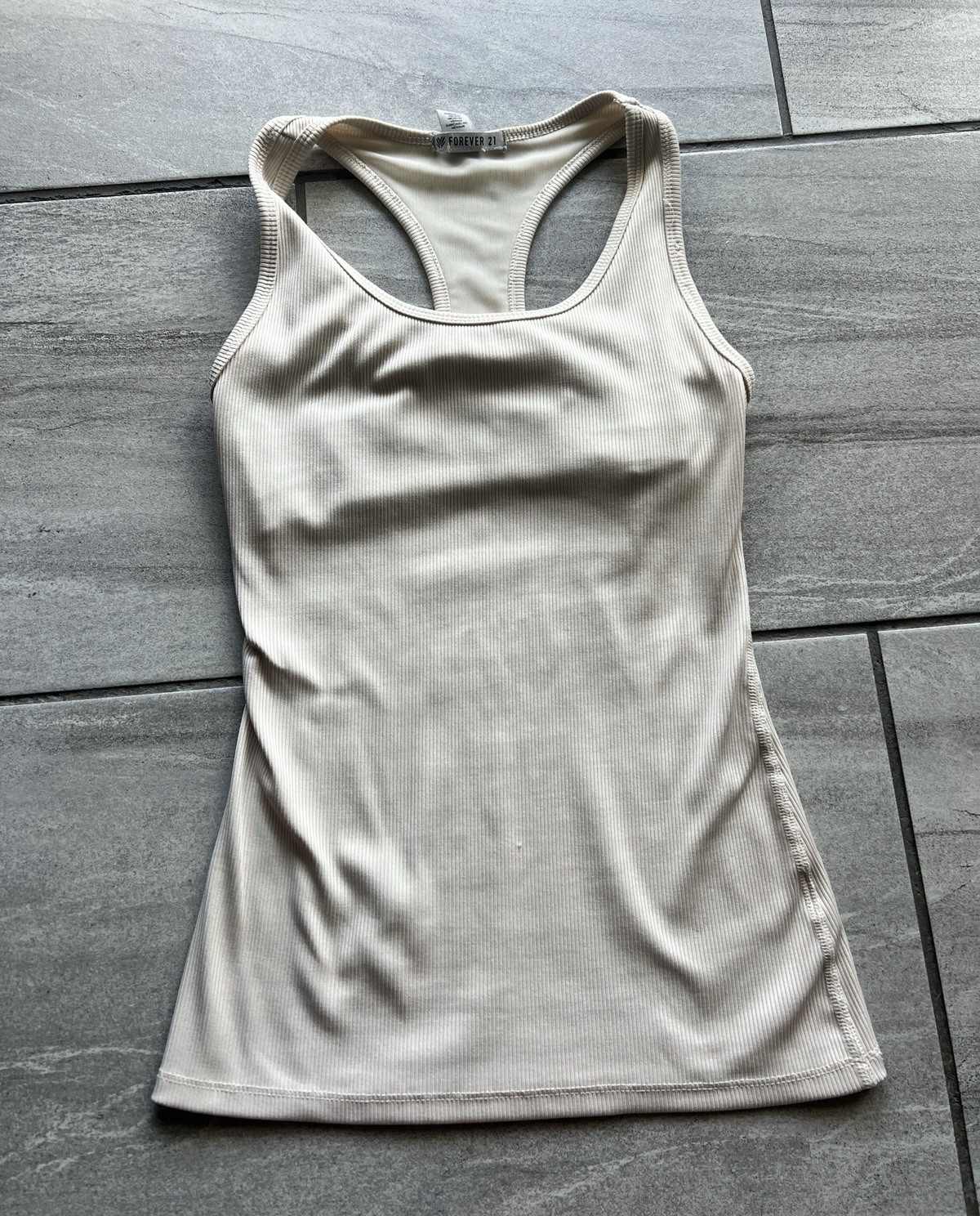 Forever 21 Ribbed Racerback Tank Camisole Scoop Neck Beige Womens Size S