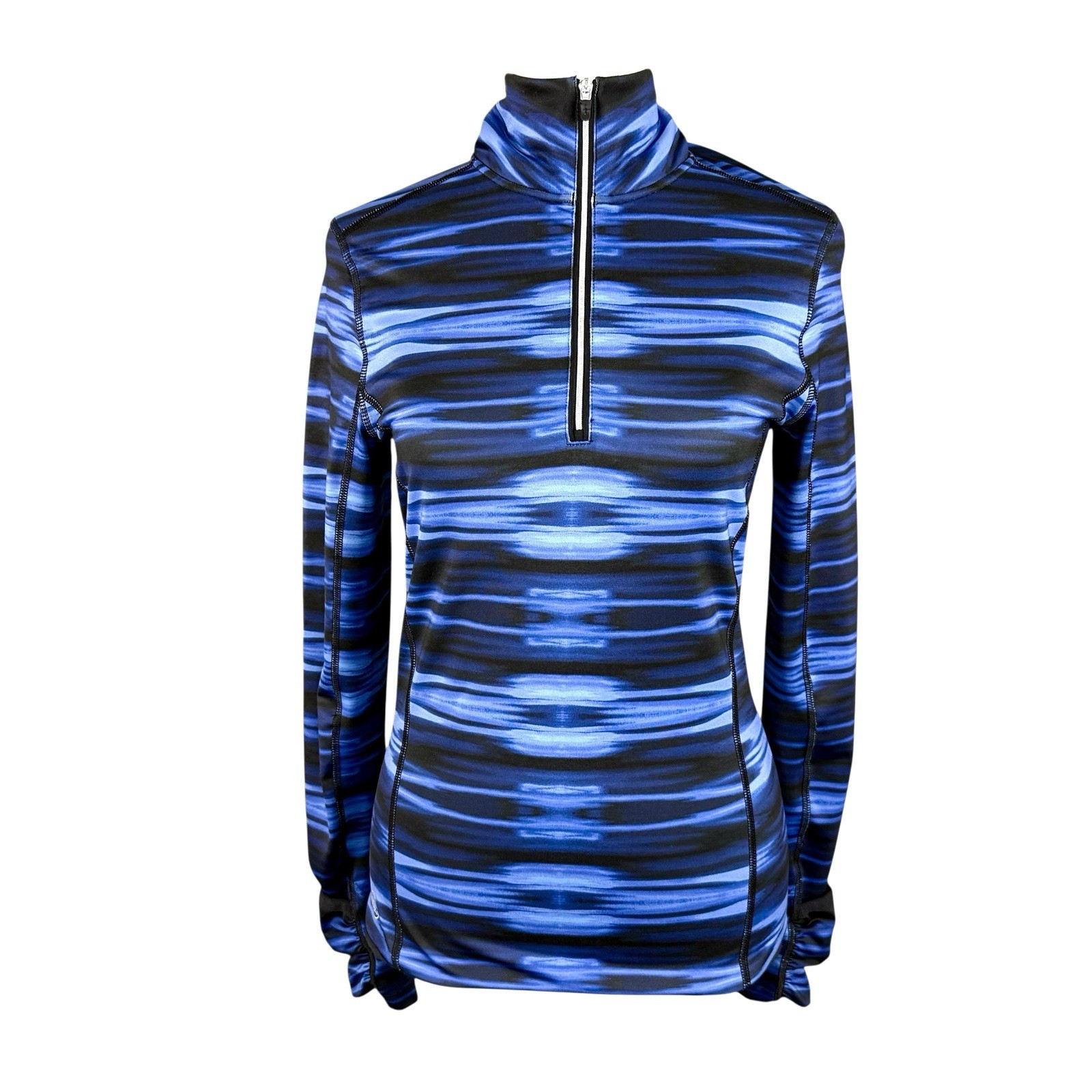 LRL Ralph Lauren Active Women’s S 1/4 Zip Pullover Blue Black Thumb Holes
