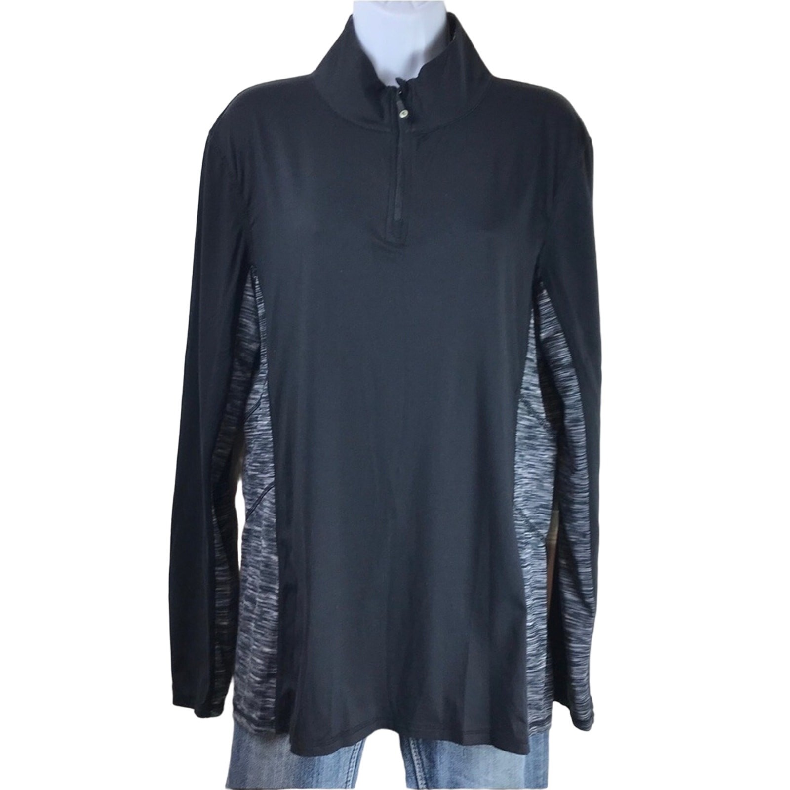 Kyodan 1/4 Zip Athletic Pullover Black Gray Mock Neck L