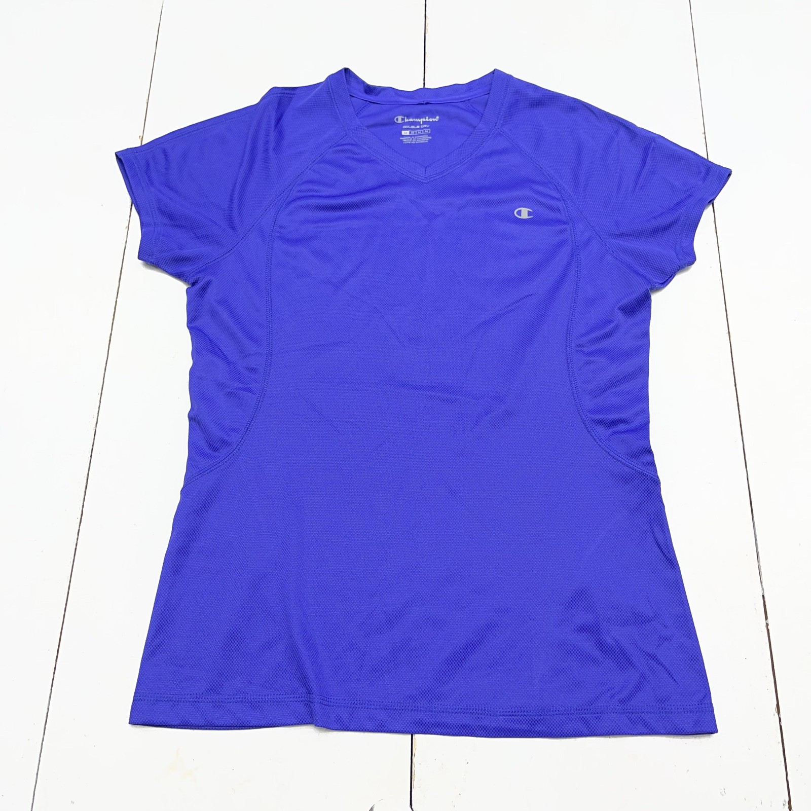 Champion Shirt Womens Medium Purple V Neck Short Sleeve Double Dry Athletic