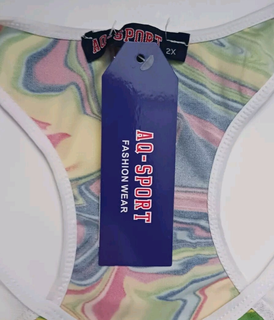 NEW WITH TAG AQ- Sport White Yellow Blue Multi Colorful Swirls Tank Top Sz.2X