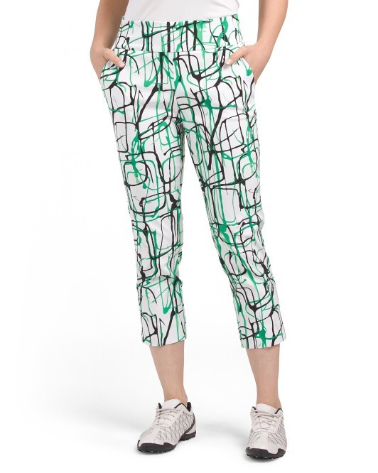 NWT SWING CONTROL GRAFFITI Green Black Stretch Capris Cropped Pants S M L XL