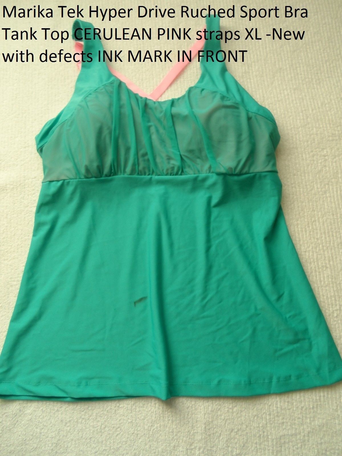 Marika Tek Hyper Drive Ruched Sport Bra Tank Top CERULEAN PINK XL