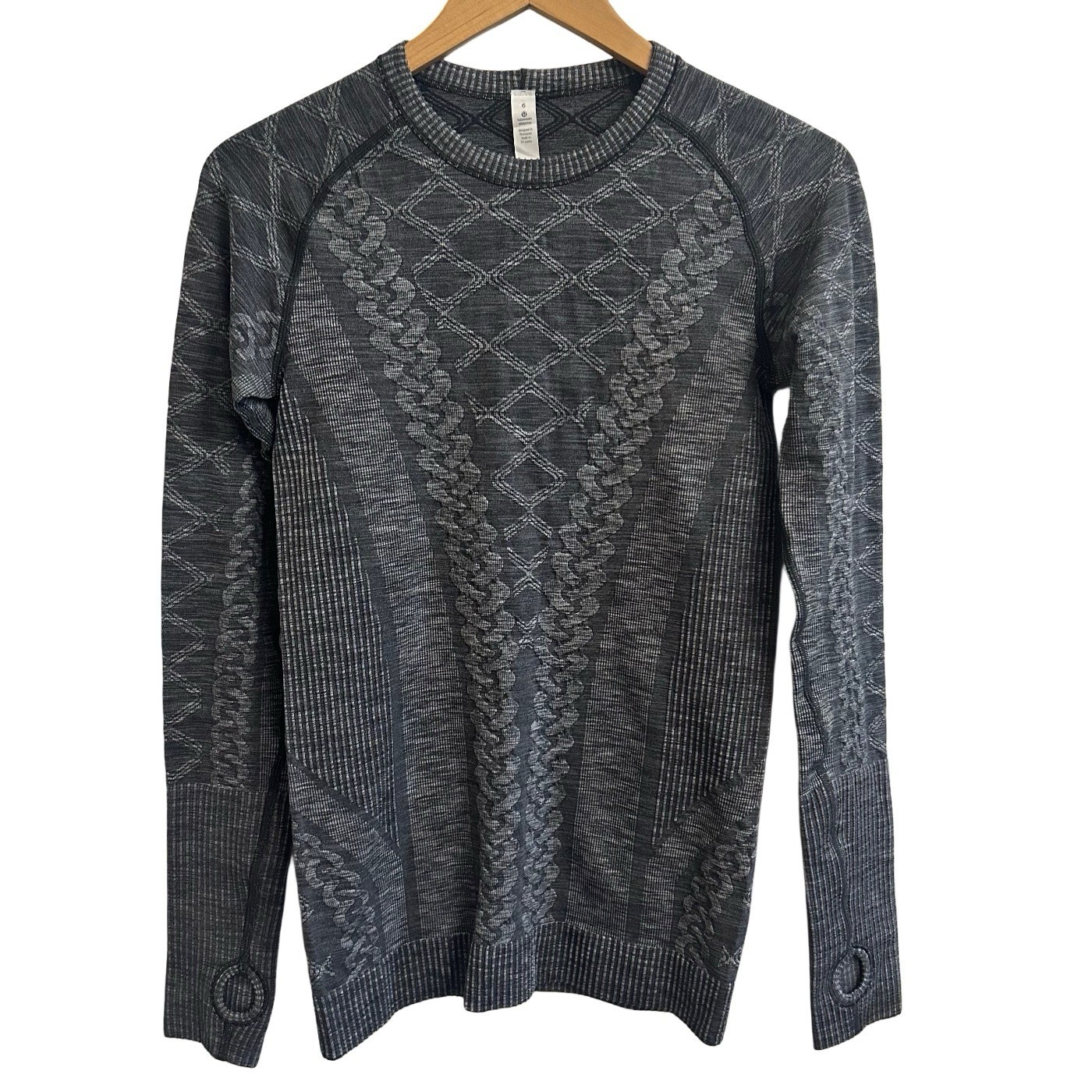 Lululemon Top Womens 6 Rest Less Pullover Geometric Cable Knit Thumb Holes