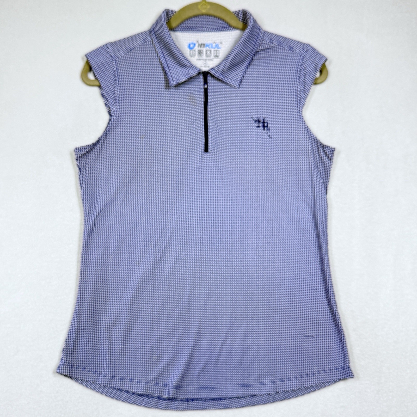 IBKUL Top Womens M Gingham 1/4 Zip Sleeveless Golf Polo Hawks Ridge Pickleball