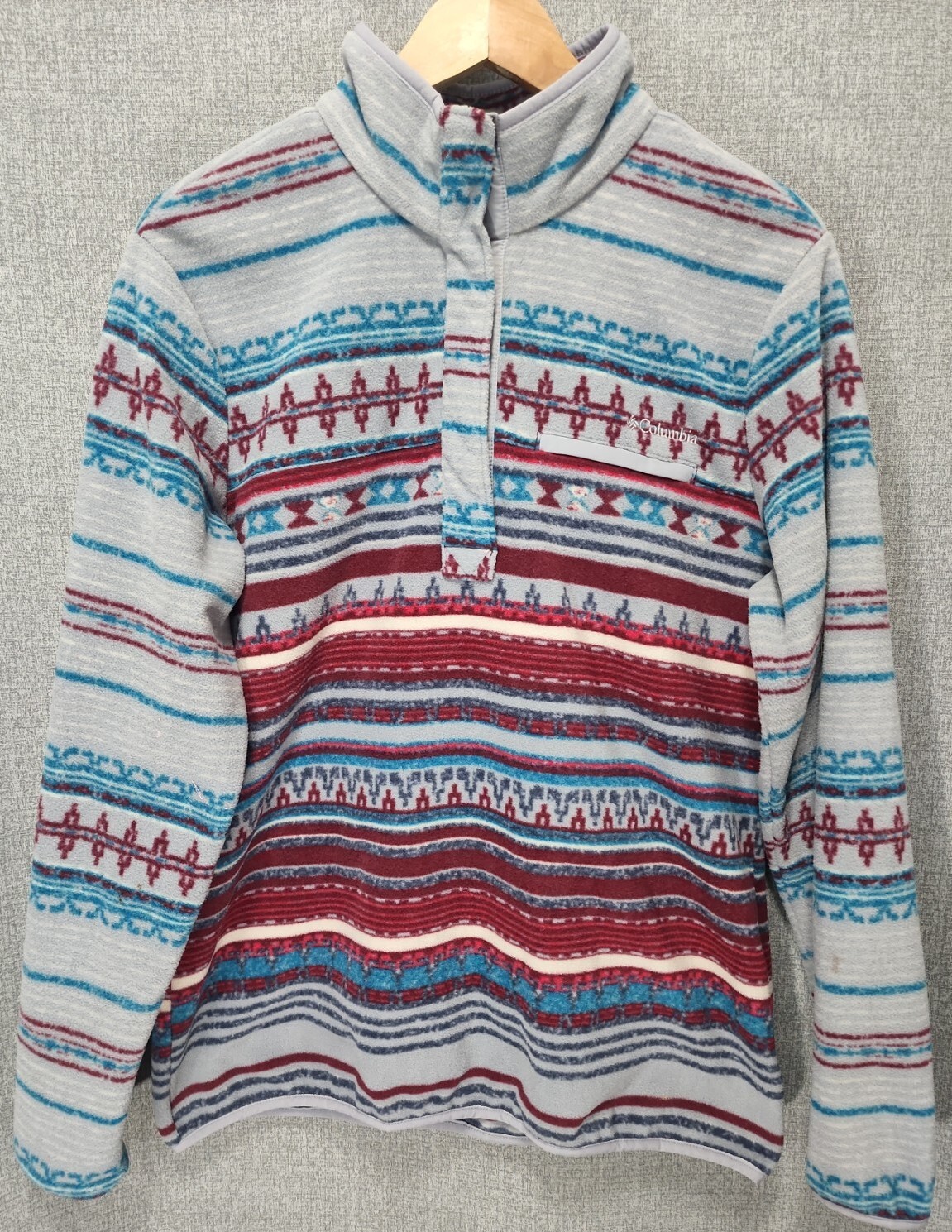 Columbia Mountain Side Fleece Pullover Large Zippered Pocket Aztec Womens B88