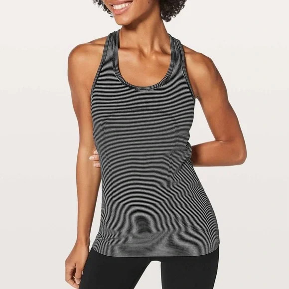 Lululemon Swiftly Tech Tank Top Size 4 6 Racerback Black Grey White Stripe
